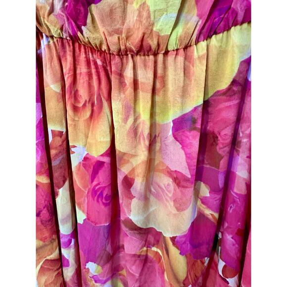 Alice + Olivia Watercolor Floral Silk Sundress Size XS Pink Yellow Coquette - Picture 9 of 14